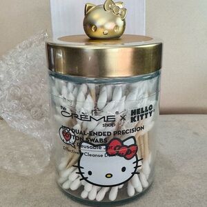 💚 NEW Hello Kitty x CRÈME Cotton Swabs Adorable Glass Jar